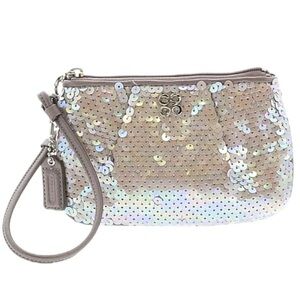 Coach Iridescent Mermaid Silver Embellished Sequin Occasion Wristlet Clutch